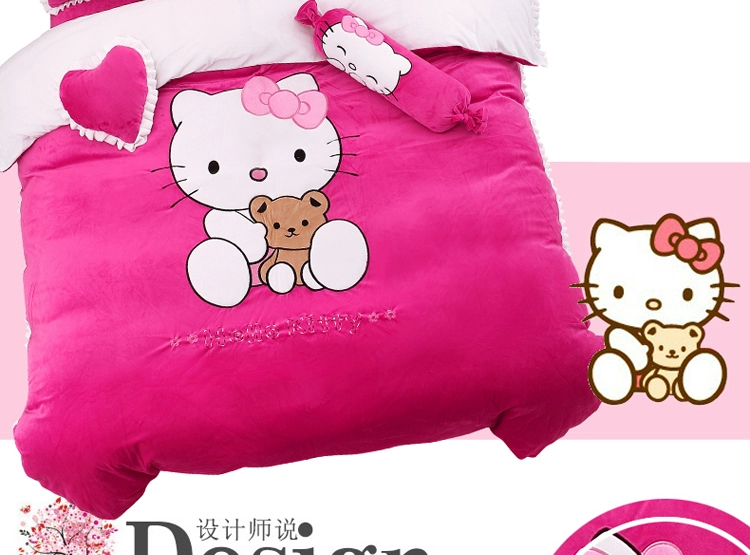 Váy ngủ kt Hello Kitty mùa đông pha lê nhung flannel nhung nhung ba hoặc bốn bộ của phụ nữ công chúa gió lông cừu