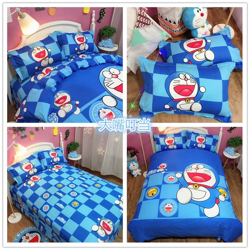 Phim hoạt hình kt Hello Kitty lưới màu đỏ trẻ em giường bông ba hoặc bốn bộ bông công chúa gió giường chăn tấm