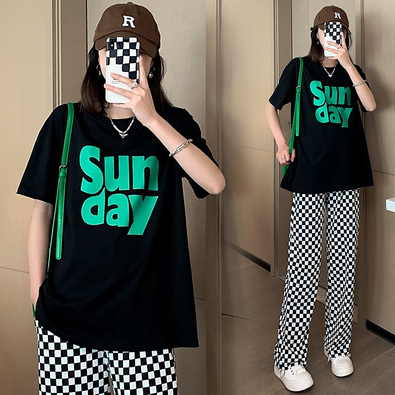 Pregnant Woman Summer Clothing Suit Out of fashion Short sleeves Long pants Summer Summer Thin net red tides Mother Leisure Two-style