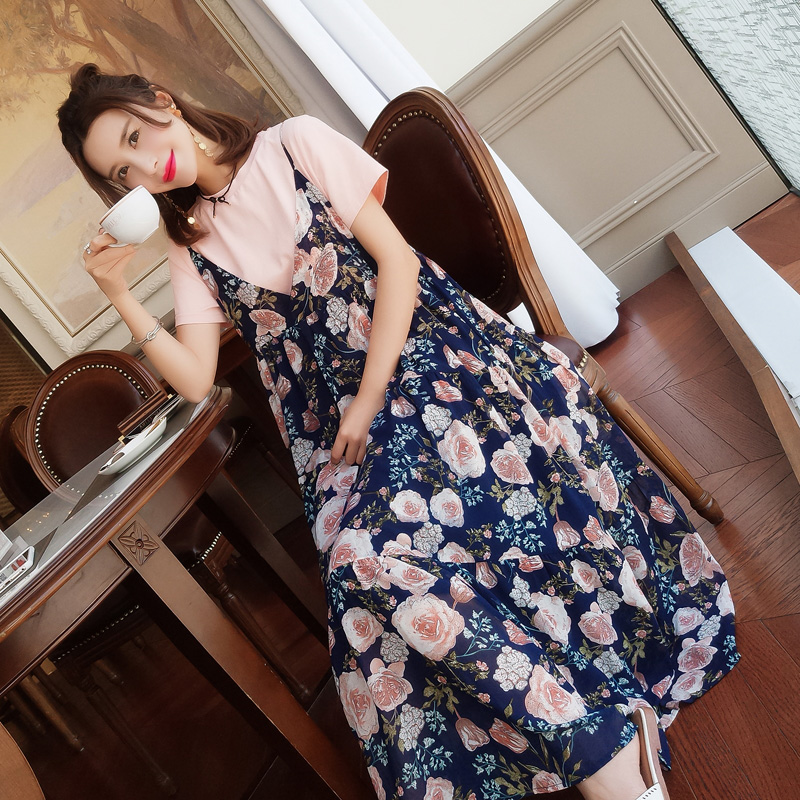 Pregnancy Woman Dress Summer Dress Ocean Dress Foreign Style Snowspun Harnesses Foreign Dress Suit Loose Large Size Skirt Two-piece Set