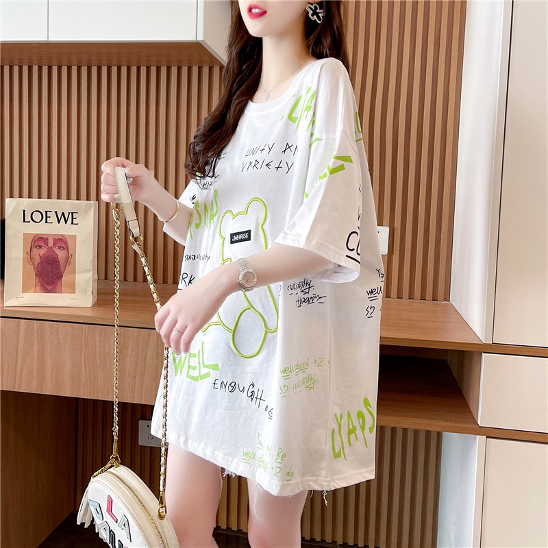 Pregnant woman blouses female summer T-shirt loose medium long version Summer thin short sleeves shorts summer clothes go out to suit two sets