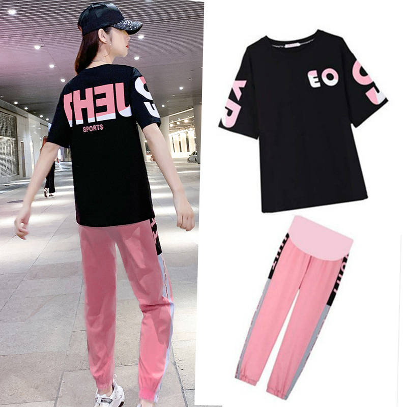 Pregnancy Woman Dress Summer Suit Summer Style Out Internet Red Fashion Section Summer Clothing Wave Hot Mother Sports Personality Short Sleeves Two Sets