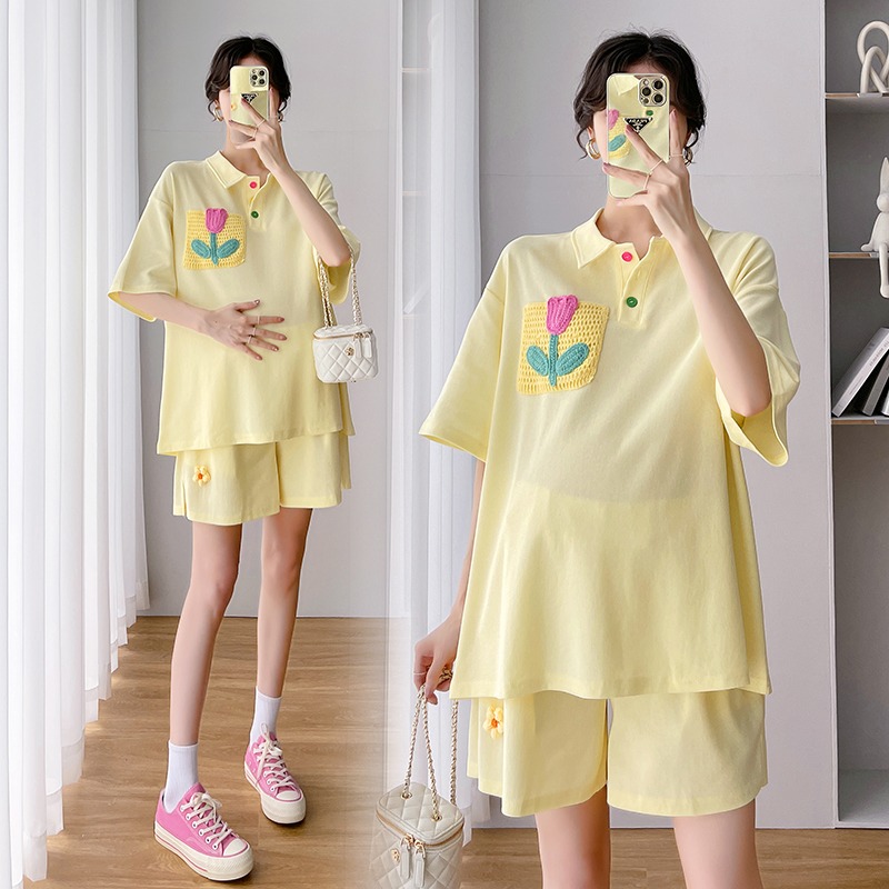 Pregnant Woman Summer Clothing Suit Fashion out of summer slim fit loose large size for short sleeves shorts casual sports Two sets