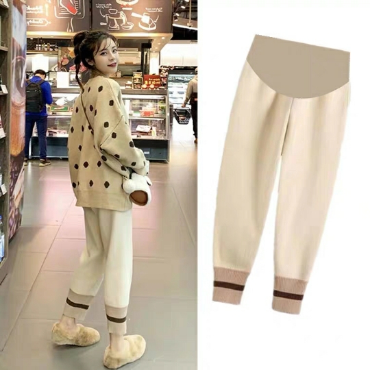 Pregnant Woman Pants Spring Dress Suit Fashion style 2021 new Chaoma Foreign air outwear net red sweater for two sets