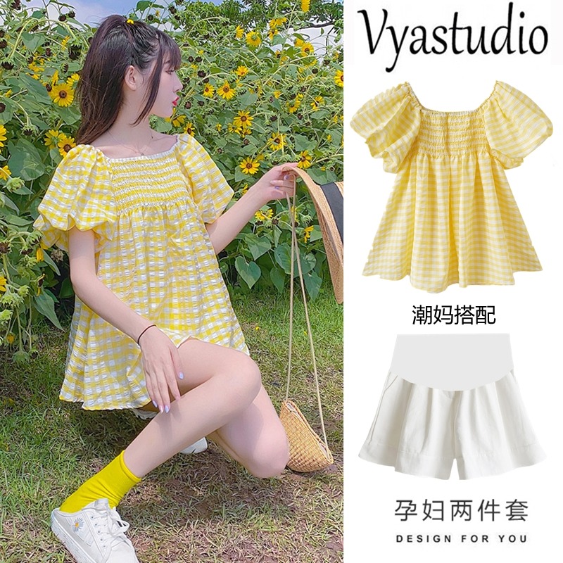 Pregnant women's blouses women Summer thin Casual Loose out of fashion Fashion Money Suit Short Sleeve Snow-spinning Shirts Dollshirts