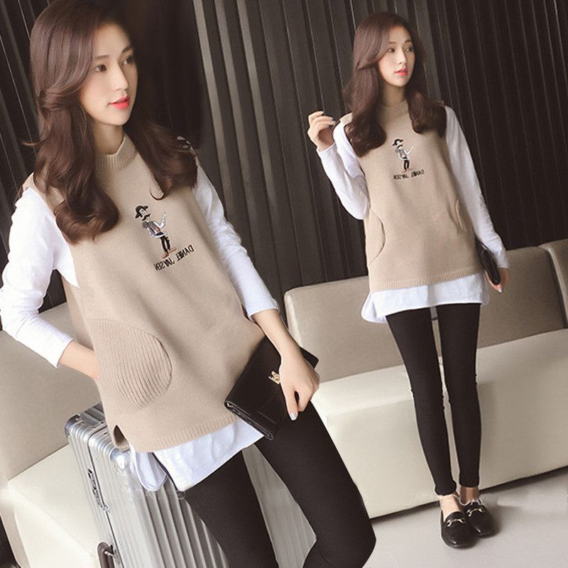 Pregnant woman Spring and autumn clothing suit fashion models 2022 new autumn and winter style blouses female medium long version net infrared out of two sets