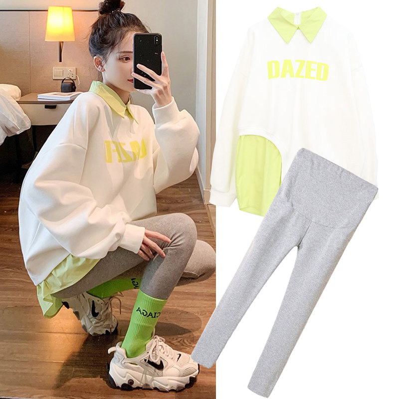 Pregnant women Autumn Fashion Suite fashion Nets Red Tides Moms Out New Spring Autumn Season Blouses Women Casual Autumn And Winter Two Sets