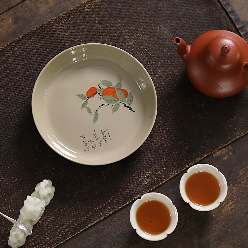 Ceramic dry teapot tray for grass gray pot household ceramic dry plate retro pot tray