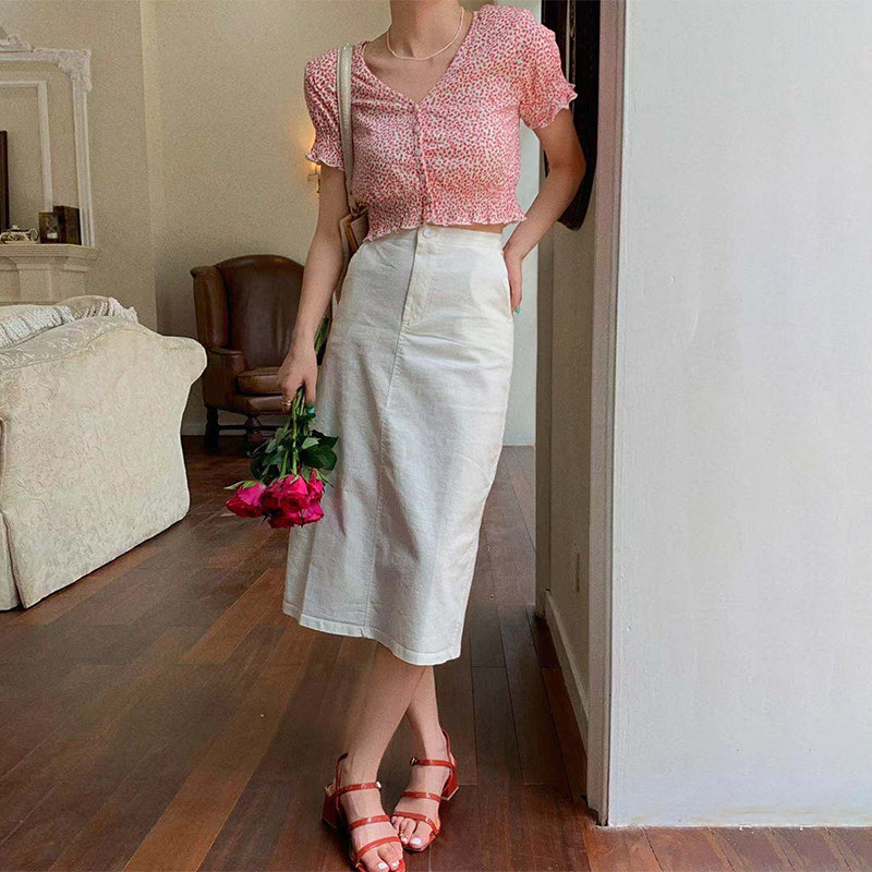 SYT classic without loss of elegance The elegant retro high waist elastic denim semi-body dress Korean version of pure color hem with a fork skirt child
