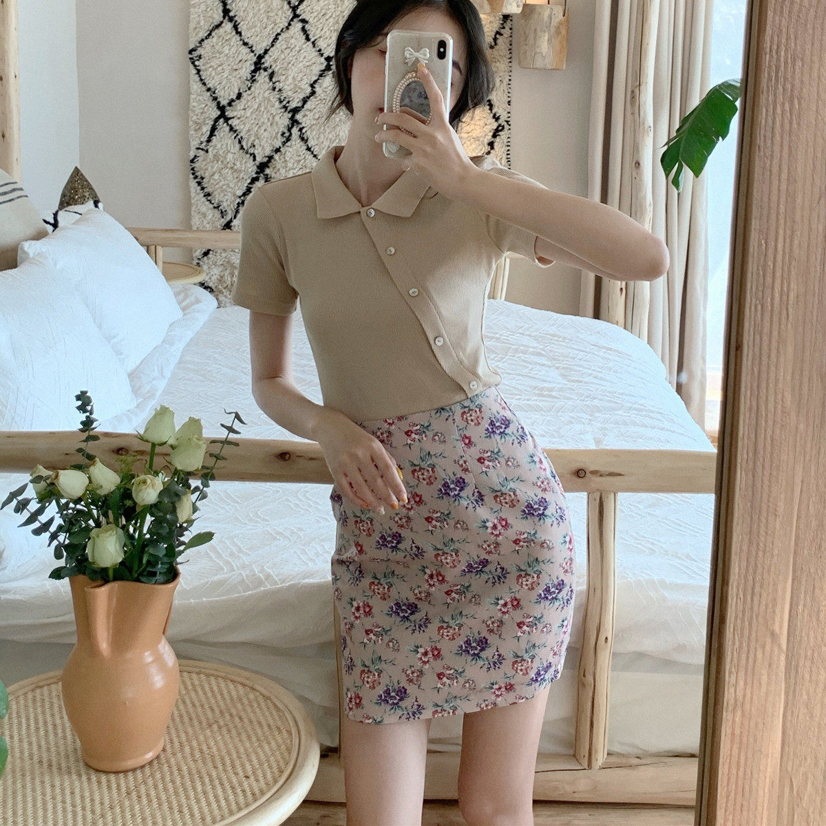 (Clothing Halal Discount Season) Retro high waist Crushed Flowers Short Skirt Summer 2021 New Bag Hip half-body dress Children