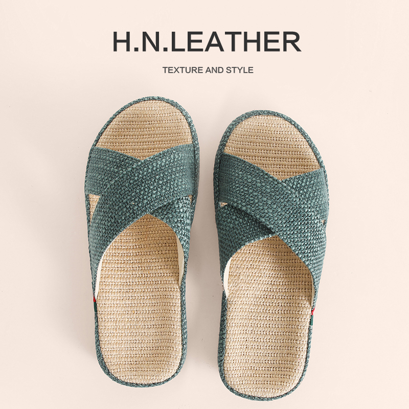 Summer Home Linen Slippers with Beef Tendon Soles, Soft Soles, Non-Slip, Breathable, Sweat-Absorbent Indoor Slippers for Men and Women, Suitable for Spring and Autumn