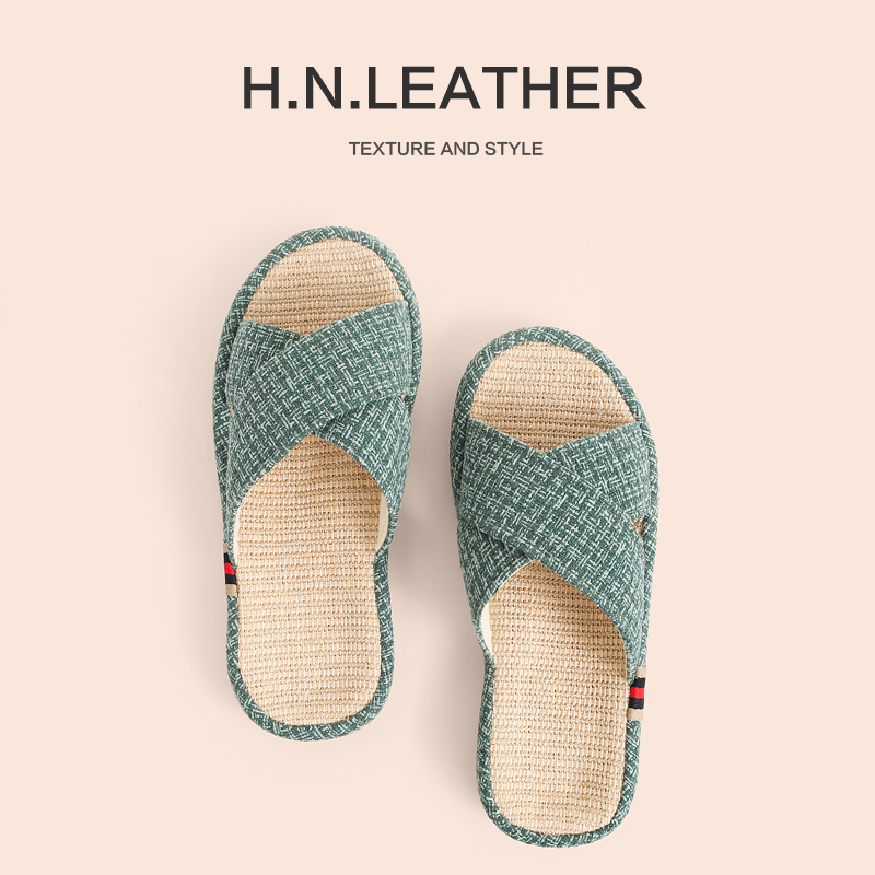 Linen Indoor Slippers with Beef Tendon Sole, Sweat-Absorbent and Odor-Resistant, Non-Slip for Spring, Summer, and Autumn, Suitable for Men and Women, All-Season Soft Sole