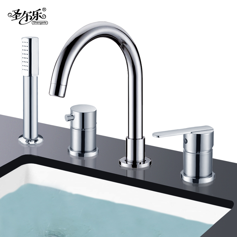 Brass Countertop Four-Hole Faucet Multi-Hole Basin Dual-Use Faucet Split-Type Bathtub Shower Pull-Out Showerhead Set Brass Countertop Four-Hole Faucet Multi-Hole Basin Dual-Use Faucet Split-Type Bathtub Shower Pull-Out Showerhead Set
