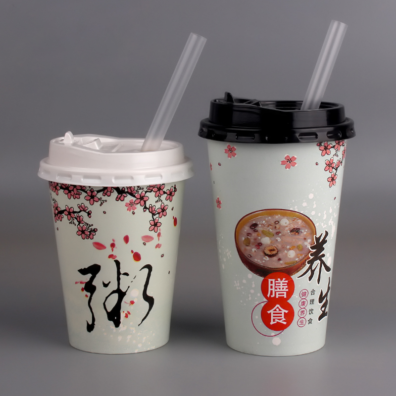 Disposable thickened health porridge cup commercial with lid porridge packed breakfast cup portable sealing straw paper cup
