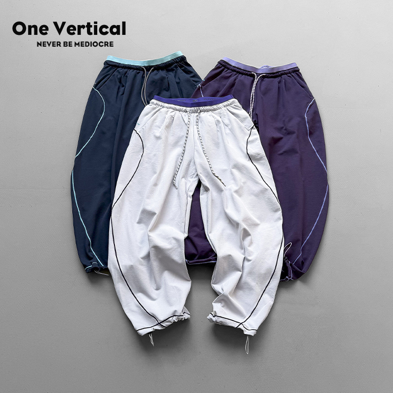 Outdoor Sports Jogger Pants for Men and Women, Loose Casual Pants with Drawstring Elastic Waist, Color-Blocking, Durable Hiking Style