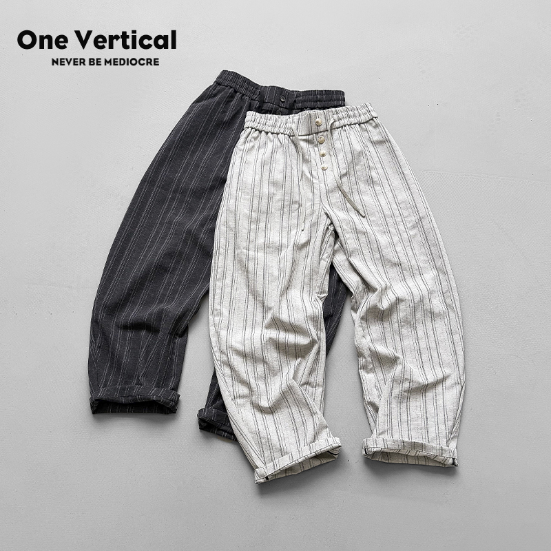 Old Money Style Luxurious Relaxed Striped Scimitar Pants for Men, Vintage Casual Loose Drape Wide-Leg Trousers, Thin Summer Trendy Style