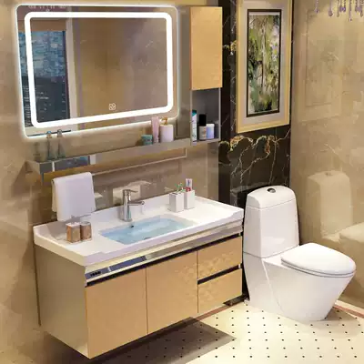 Stainless steel smart bathroom cabinet combination small apartment sink washbasin cabinet Modern simple powder room washbasin
