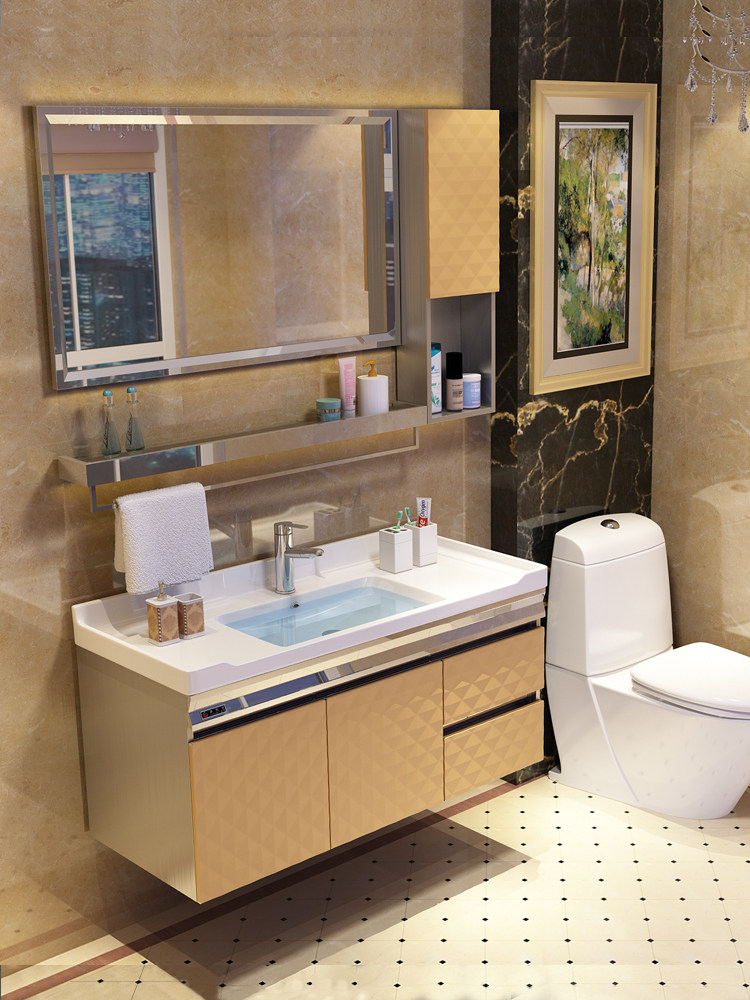 Bathroom cabinet combination sink sink washbasin cabinet Powder room Nordic Stainless steel smart bathroom mirror wall cabinet