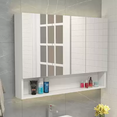 Nordic multi-layer solid wood bathroom mirror cabinet waterproof modern simple powder room anti-fog mirror box Toilet wall-mounted mirror cabinet