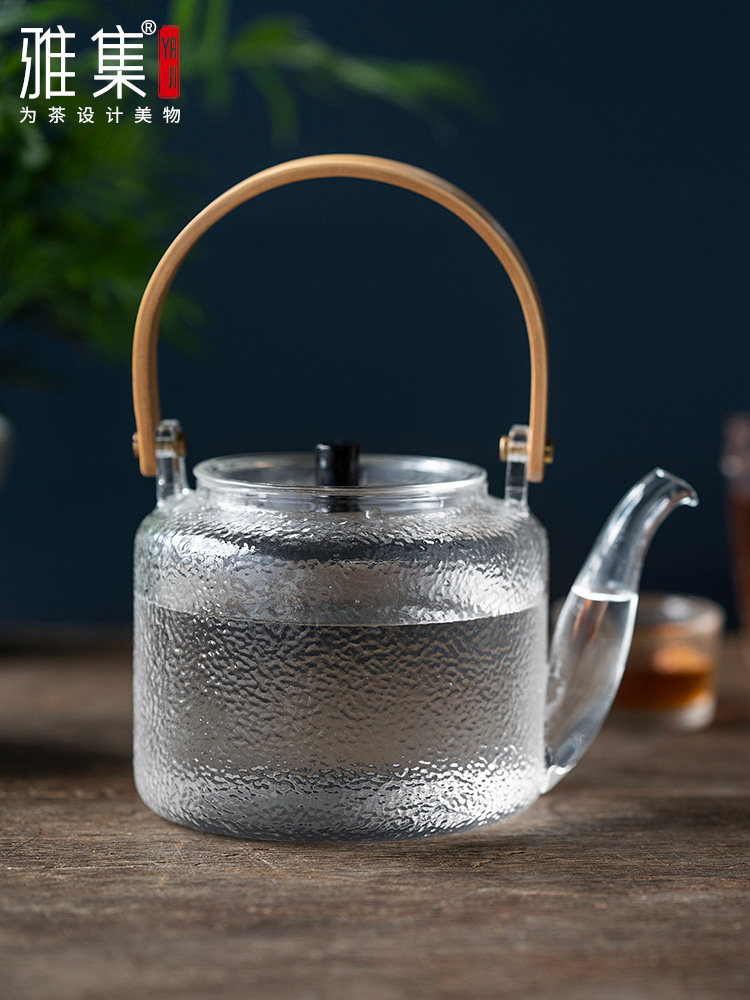 Yaji tea set Heat-resistant glass cooking teapot Black crystal furnace kettle Hammer pattern open flame heating high temperature beam pot