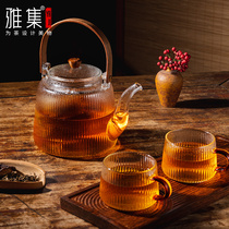 Yepisode tea tea Tea Leaf film Tiliang jug glass teapot Puer tea Black Tea 1 3L Large capacity Hammer Grain Glass Pot