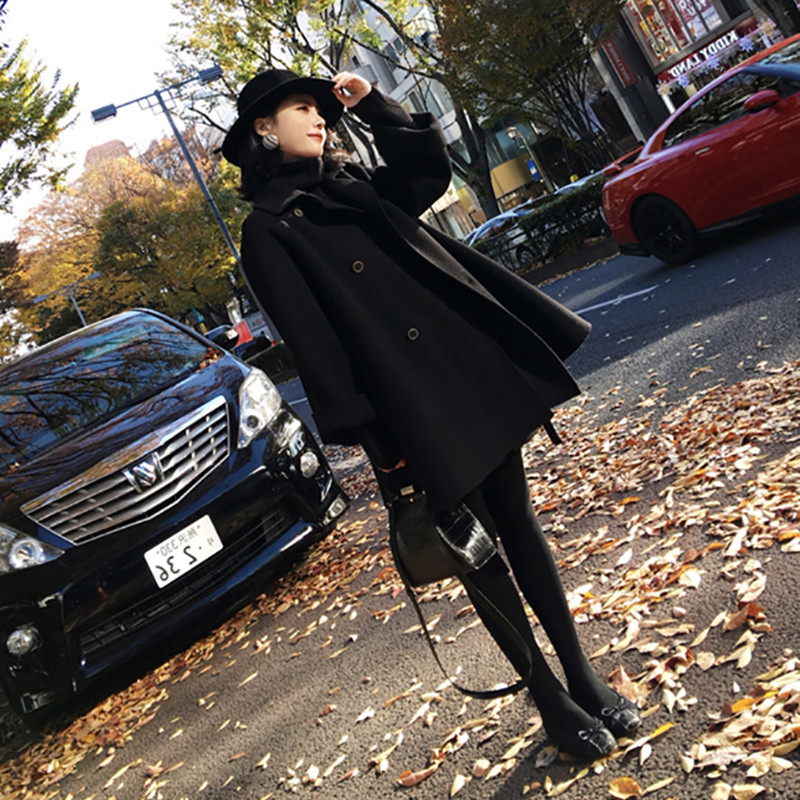 Cloak bifacial cashmere big coat woman medium long version 2022 autumn and winter new Hepburn Black Fur Coats