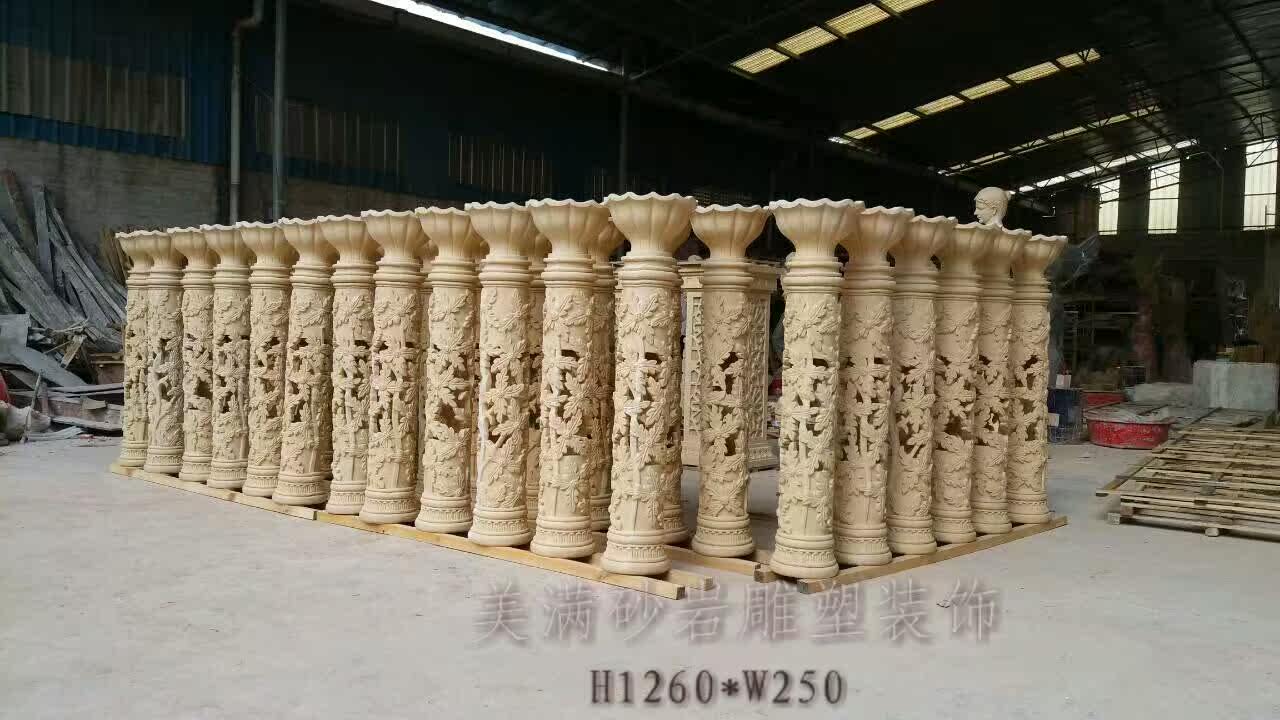 Mei Man sandstone sculpture Sandstone flower pot Cylindrical pier Community garden landscape Villa hotel Cylindrical hollow flower pot