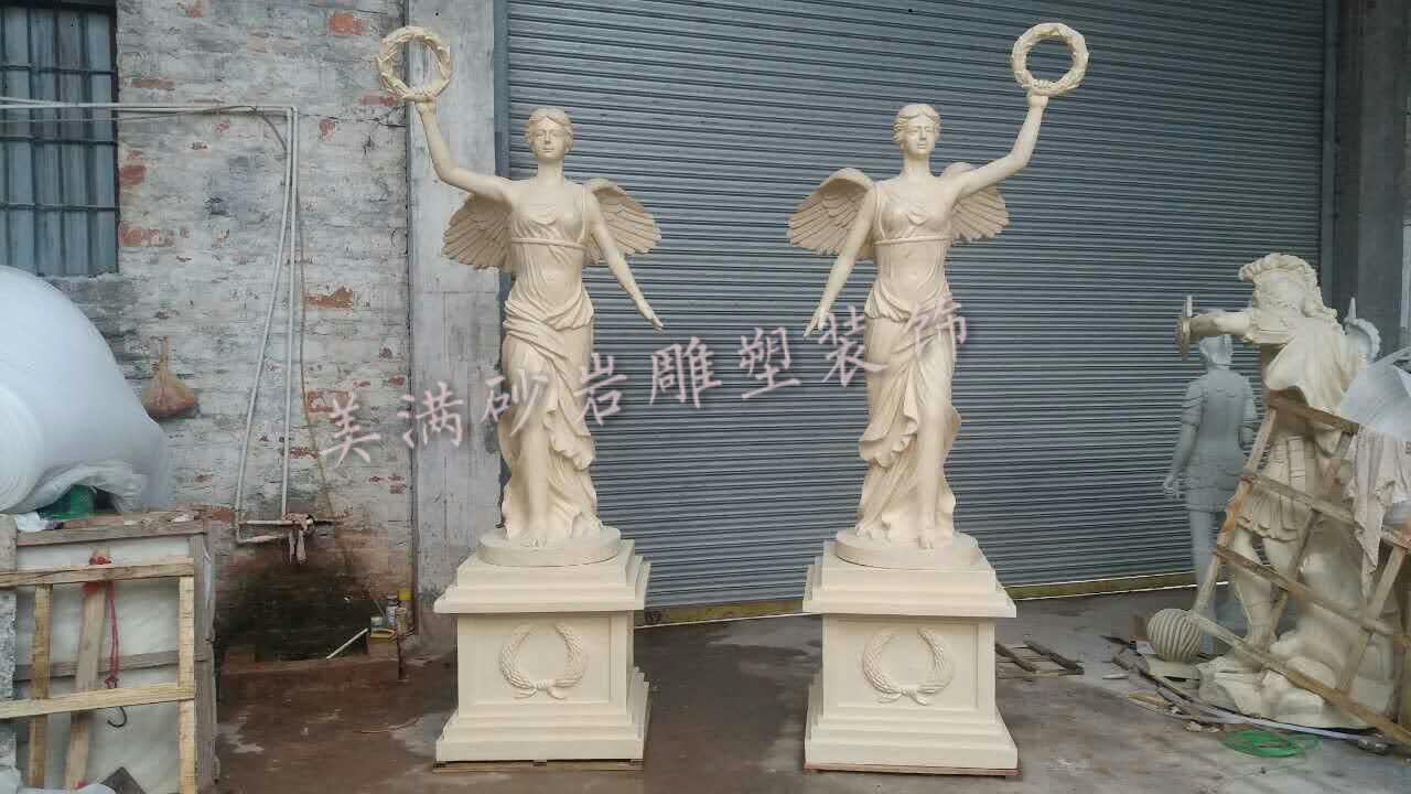 Beautiful sand rock sculpture winged angel figure Fiberglass artificial sand rock Garden landscape Four seasons goddess