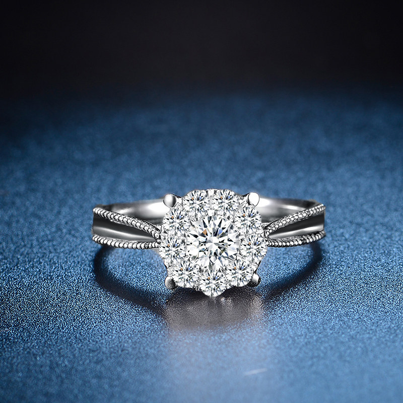 One-carat diamond ring women's luxury group set 18K white gold jewelry custom wedding platinum wedding ring natural diamond ring