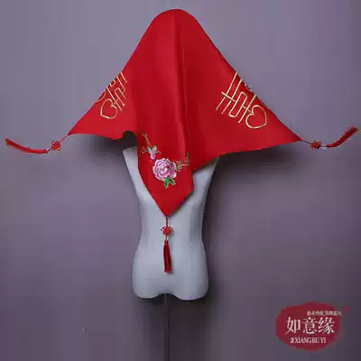 Bride hijab Chinese bride wedding Red red hijab Red hijab embroidered tassel hijab Classical hijab Hiker