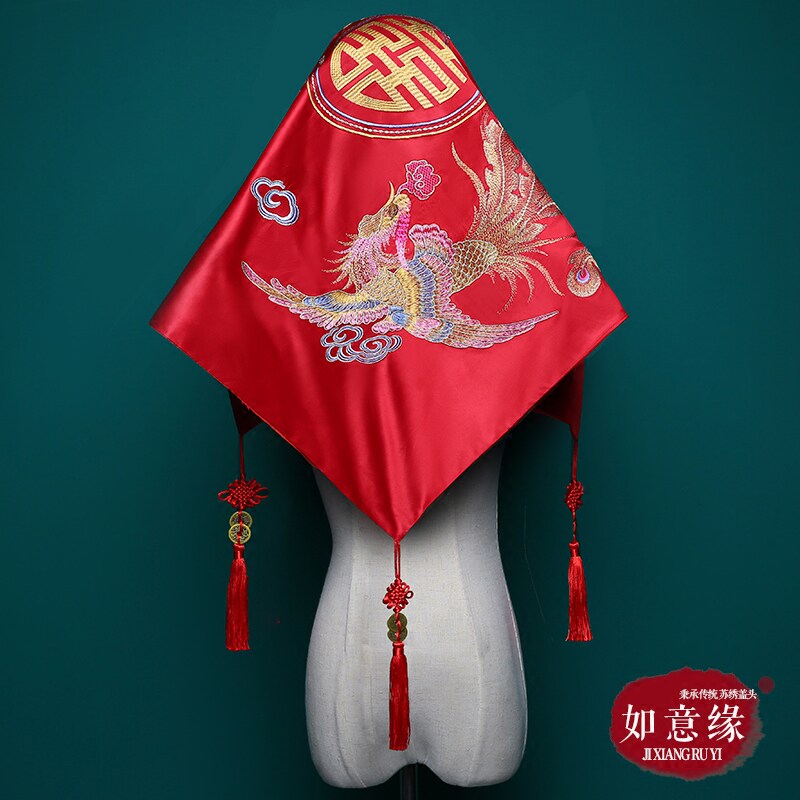 Bride red hijab Chinese bride wedding red hijab wedding 2017 new classical embroidery Xiuhe clothing hijab