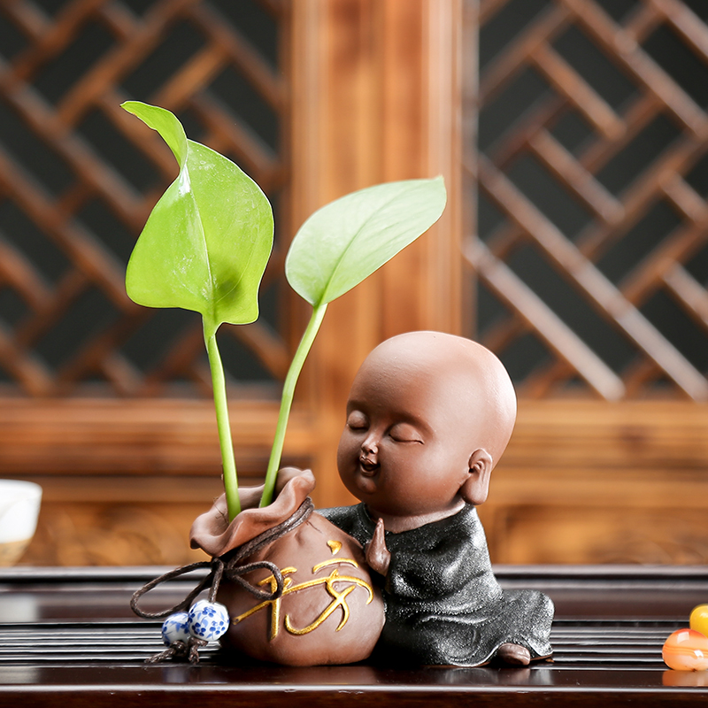 Cute little monk vase Tea table Golden Ge flower arrangement Hydroponic flower pot container Mini flower purple sand Zen ornaments