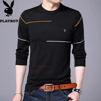 Áo thun dài tay mùa thu Playboy Áo len mỏng cho nam Kiểu dáng mỏng cổ tròn áo thun polo