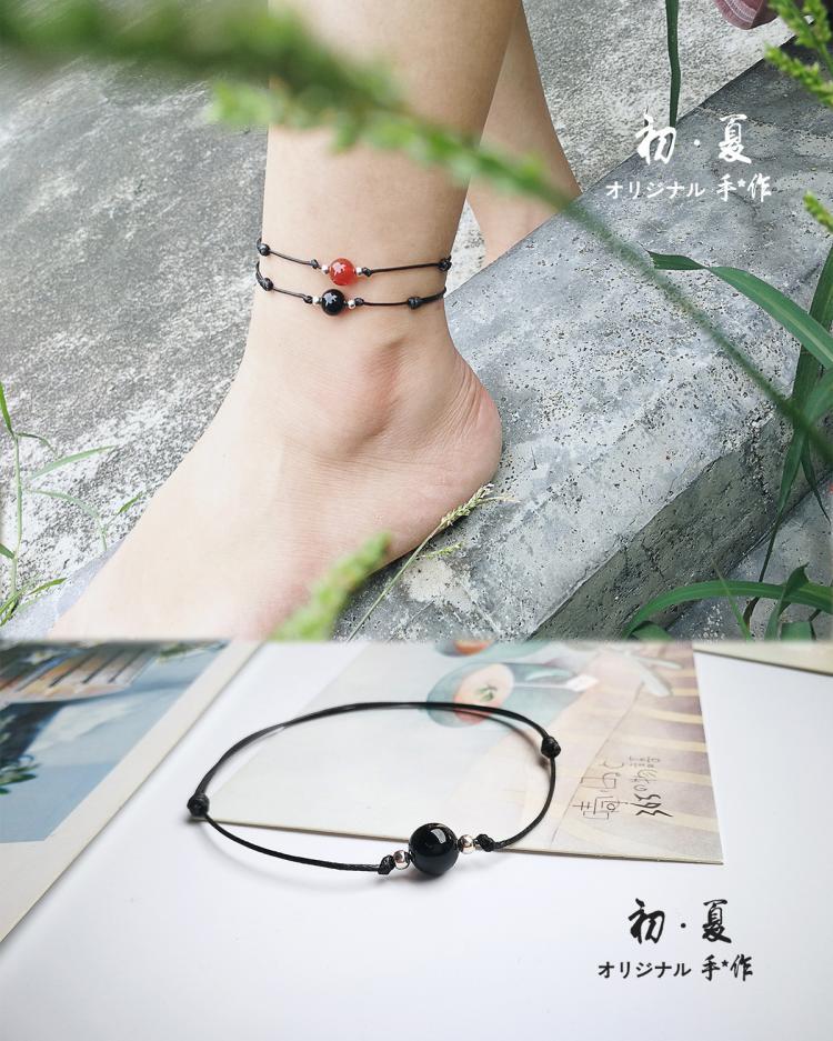 S925 hạt bạc đỏ vòng chân mã não đen vận chuyển linh hồn ác tinh phần đơn giản đôi bạn gái sinh viên nam nữ một đôi dây chân lắc chân đẹp