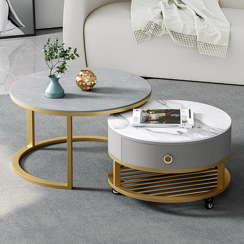 Nordic round coffee table living room tea table home small apartment simple modern slate size mobile coffee table combination