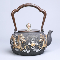 Double Dragon Opera Beads Iron Teapot Day Style Cast Iron Teapot Rich Retro Burning Kettle Electric Pottery Stove Suit Dragon Phoenix presents a tea set