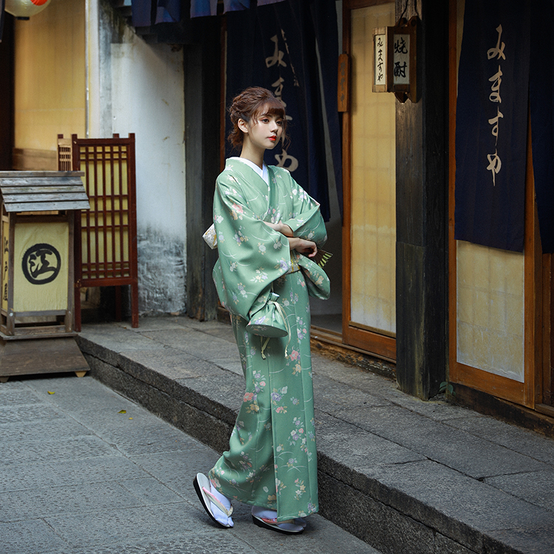 Divine Maiden Artistic Matcha Green Elegant Japanese Style Women's Kimono Modified Kimono Yukata