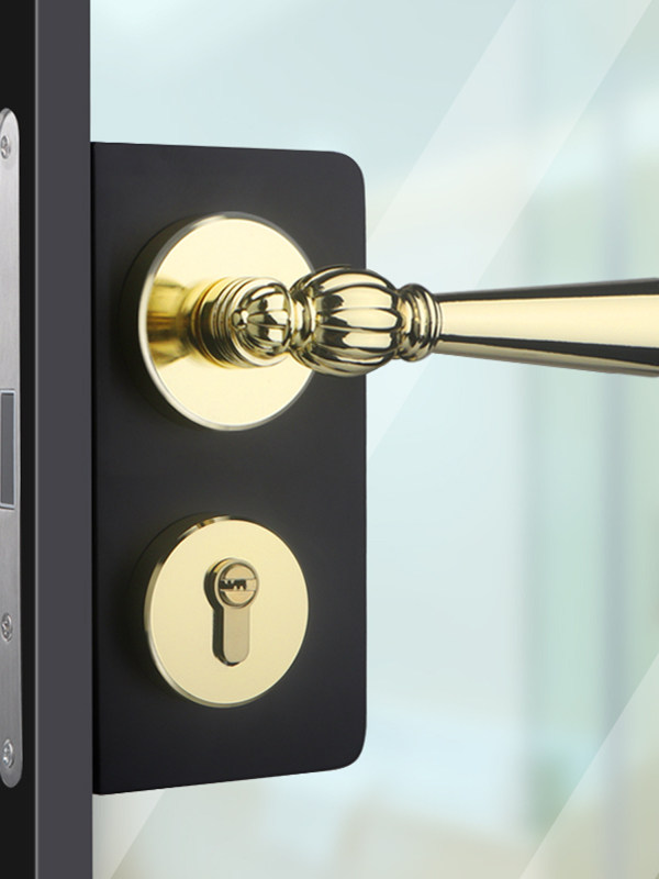 French-Style Retro Extremely Narrow Bathroom Glass Door Lock, European and American Style Indoor Door Gold Silent Magnetic Split Door Lock