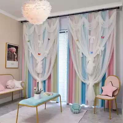 Net red blackout curtain Nordic princess girl heart hollow star double layer cloth yarn integrated bedroom living room window