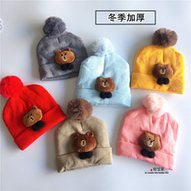 Autumn and winter thickened quilted knitted hat 0-6-12-18 months baby wool cap warm out baby hat