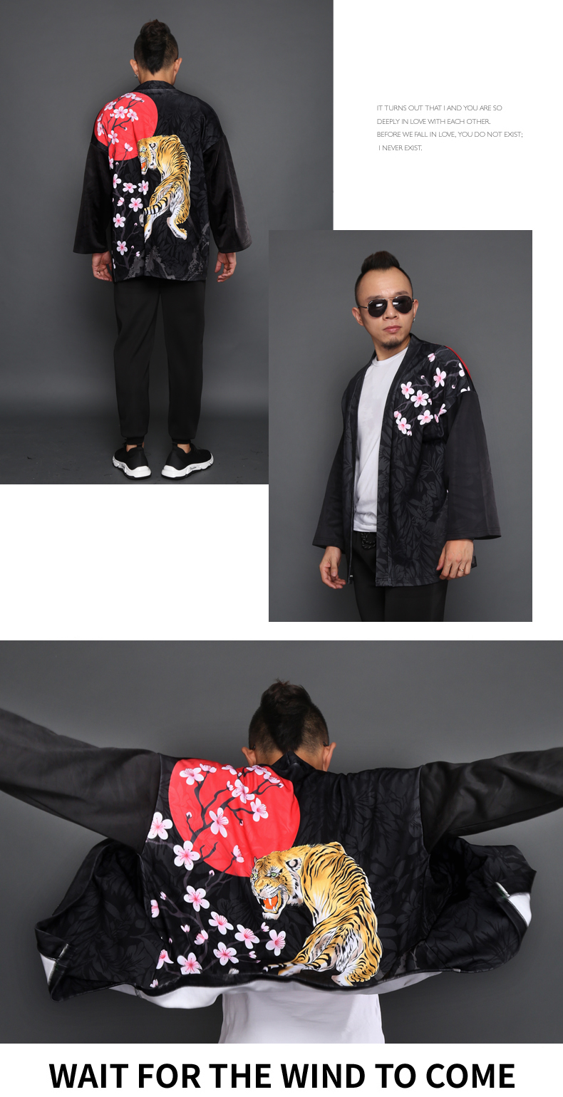 Nhật bản kimono nam áo gió Trung Quốc rồng T-Shirt áo Hanfu Tang phù hợp với bảy điểm tay áo mỏng áo kem chống nắng áo choàng Nhật Bản