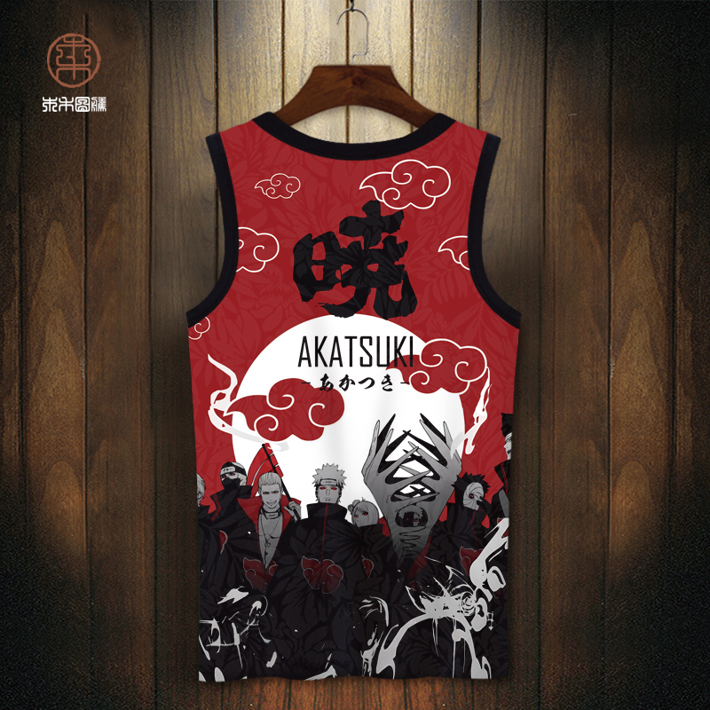Japanese Trendy Brand Sleeveless T-Shirt for Men, Naruto Anime Merchandise, Large Size, Akatsuki Organization Thin Vest Japanese Trendy Brand Sleeveless T-Shirt for Men, Naruto Anime Merchandise, Large Size, Akatsuki Organization Thin Vest