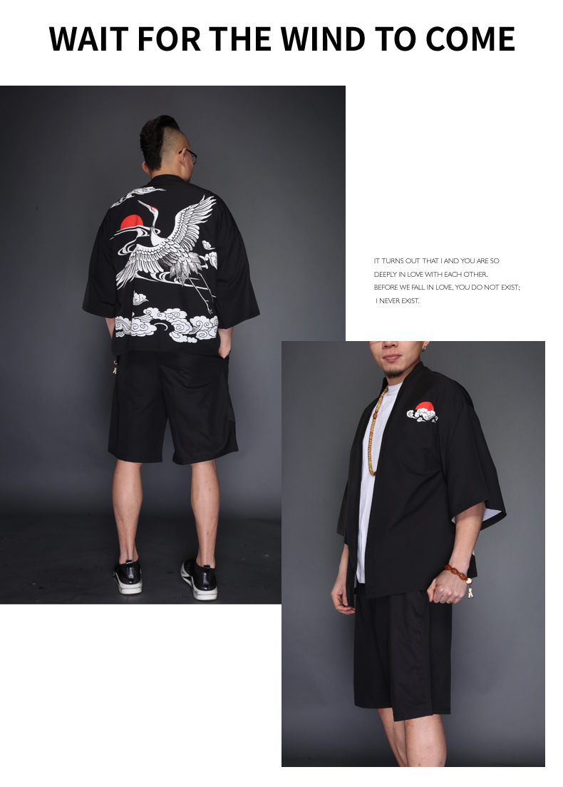 Nhật bản kimono nam áo gió Trung Quốc rồng T-Shirt áo Hanfu Tang phù hợp với bảy điểm tay áo mỏng áo kem chống nắng áo choàng Nhật Bản