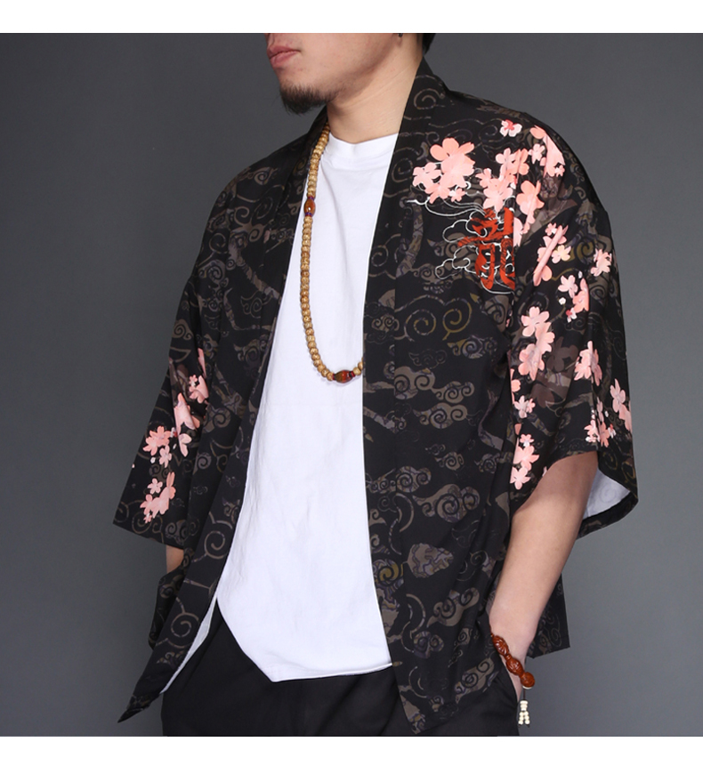 Nhật bản kimono nam áo gió Trung Quốc rồng T-Shirt áo Hanfu Tang phù hợp với bảy điểm tay áo mỏng áo kem chống nắng áo choàng Nhật Bản