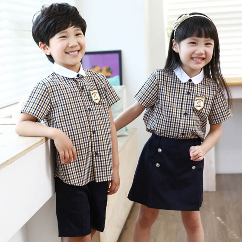 Pure Cotton Elementary School Uniforms First Grade Class Clothes Performance Suit Korean Version Kindergarten Garden Suit Short Sleeve Shirt Summer Tide