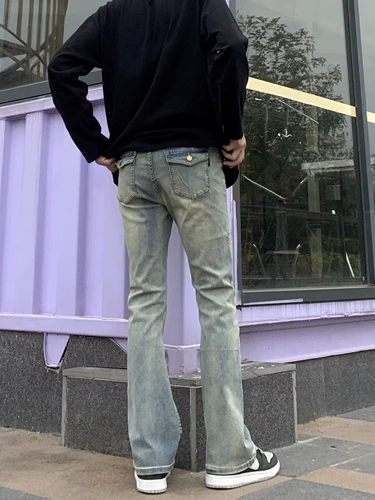 Мегафон, эластичные джинсы, ретро штаны, в американском стиле, свободный прямой крой