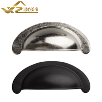 Furniture hardware cabinet door drawer semicircular handle zinc alloy double hole distance 73mm American black nickel shell handle