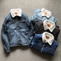 Nhật Bản retro có thể giặt áo khoác mỏng nam cộng với nhung dày đôi mẫu cừu lông denim áo khoác thủy triều áo khoác đẹp