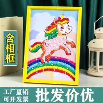 Childrens button painting handmade diy material package Kindergarten primary school students parent-child homework paste mixed button painting