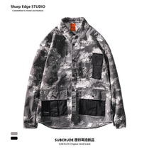 Tide brand ins denim shirt jacket mens spring and autumn loose outer match Japanese color camouflage tooling long-sleeved shirt